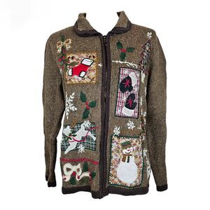 VNT Victoria Jones Primitive Zip Cardigan Xmas Wool Blend Sweater Size M